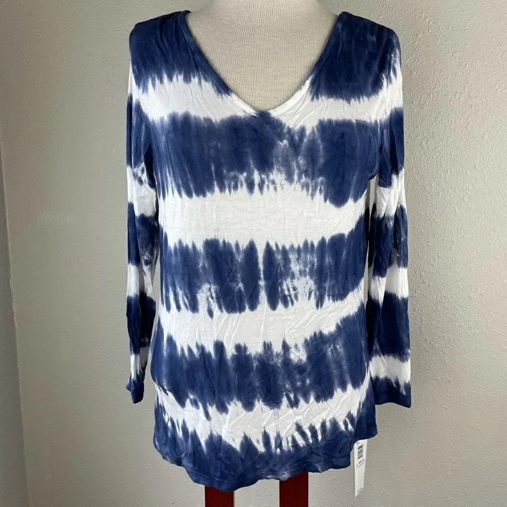 NWT Passports Blue & White Tie Dye Style Top